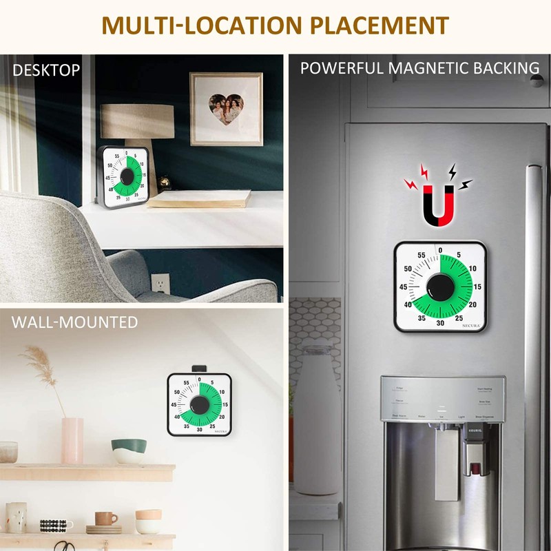 Secura 60-Minute Visual Countdown Timer, 7.5-Inch Oversize Classroom Visual Timer