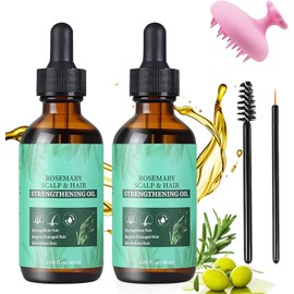 Aceite de Romero：Aceite de Romero para El Cabello-Aceite de Romero con Cepillos Masajeador del Cuero Cabelludo Para el Cabello Reparar El Cabello Seco y DañAdo Crecimiento Del-2PCS 60ML Rosemary Oil Hair Growth-100% Puro Natural Cejas Pestañas