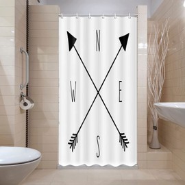 JAWO RV Camping Shower Curtain for Camper Trailer Camping Bathroom, Compass and Arrows N - S - E - W, Shorter and Narrow Shower Curtain with Hooks Set, 36x70Inches