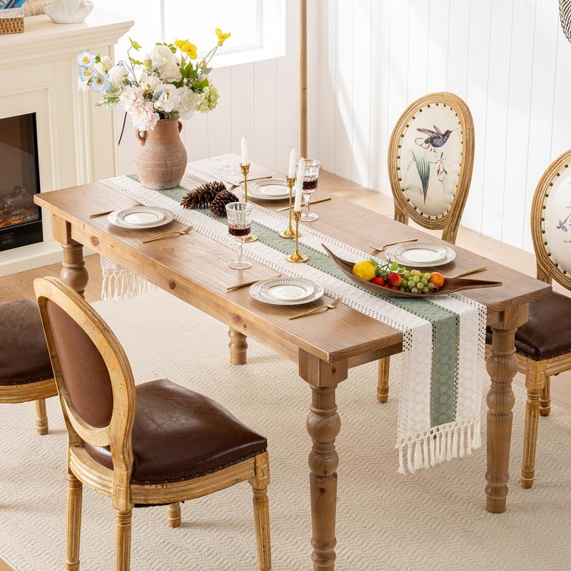 Boho Sage Green Cotton Linen Rustic Macrame Tassel Modern Kitchen