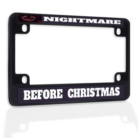 Fastasticdeals Metal Insert Bike License Plate Frame Nightmare Before Christmas Weatherproof Motorcycle Accessories Black 4 Holes Solid Insert