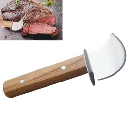 HSHQING 2Pack Adaptive Rocking Knife One-Handed Steak Cutter with Curved Blade, Anti-Slip Wooden Handle Rocker Knife for Meat & Veggies