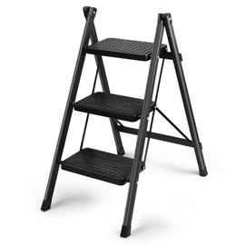 3 Step Ladder Folding Step Stool for Kitchen Home Closet Heavy Duty Adults Foldable Small Stepladder Lightweight Little Stepstool Collapsible Stepladders Portable Stepping Stool Black