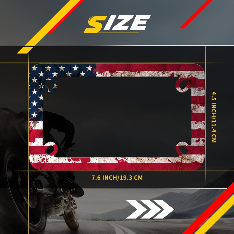 Motorcycle American Flag Blood Spatter License Plate Frame Stainless Steel