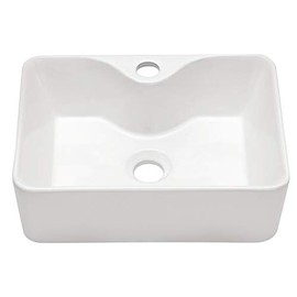 Lordear 16"x12" Bathroom Vessel Sink Rectangle Above Counter White Porcelain Ceramic Modern Vanity Sink Art Basin with Faucet Hole