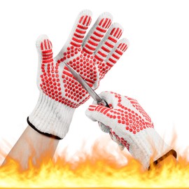 BBQ Gloves, Oven Gloves Extreme Heat & Cut Resistant Oven Mitts with Fingers for BBQ, Cooking, Grilling, Baking Grilling Gloves Silicone Non-Slip Oven Mitts, Kitchen Gloves (red)