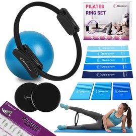 Goocrun Pilates Ring Set Exercise Equipment with Exercise Bands Resistance Bands Set, Pilates Ball, Sliding Disks – Workout Equipment Home Gym Includes Complete Fitness Poster (Black)