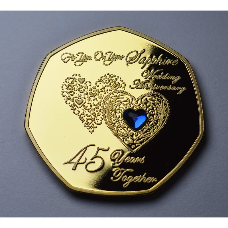 The Commemorative Coin Company 45th SAPPHIRE WEDDING ANNIVERSARY 24ct Gold