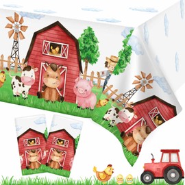 Heboland 2 Pack Farm Animal Party Table Cloth, Farm Animal Party Decorations Tablecloth 274 x 137cm Farm Birthday Theme Table Cover for Baby Shower Kids Boys Girls Birthday Party Decorations