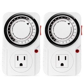 iPower 24 Hour Plug-in Mechanical Timer, Timer for Electrical Outlets Grounded Aquarium, Grow Light, Hydroponics, Pets, Home, Kitchen, Office, Appliances, 125VAC, 60 Hz, 1725W, 15A, 1/2HP, 2Pack