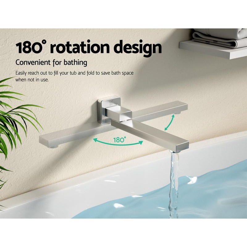 Wall Mount Bathroom Mixer Spout, 180-Degree Swivel Bath Faucet, Chrome,