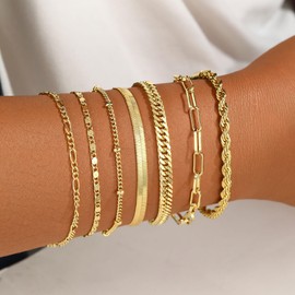 BERISO Gold Bracelets for Women, Elegant Adjustable 14K Gold Plated Bracelet for Women, Trendy Minimalist Dainty Gold Bracelet for Everyday Wear