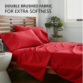 American Home Collection 4 Piece Full Size Bedding Sheets and Pillowcases Set - Ultra Soft Microfiber - Breathable, Wrinkle Free, Easy Care, Durable, Oeko-Tex Certified Sheet Set (Full, Red)