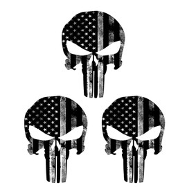 3 pcs American Flag Skull Hard Hat Stickers, 2 inches, USA Decals Patriotic, Biker Sticker, Skeleton, Motorcycle