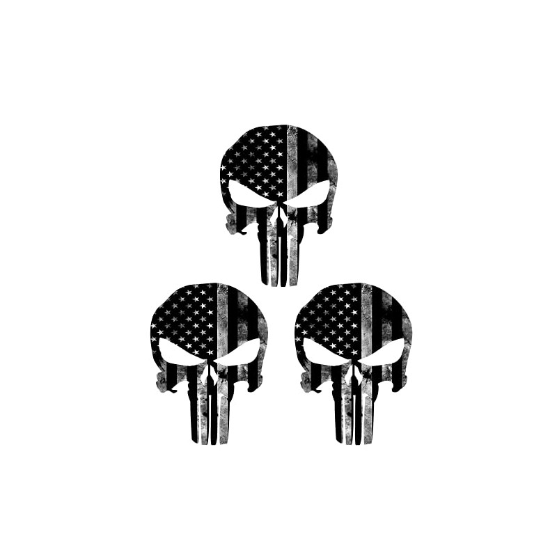3 pcs American Flag Skull Hard Hat Stickers, 2 inches,