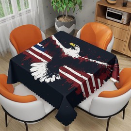 XYSCSJ American Flag Eagle Tablecloth 54x54 Inch Square Patriotic USA Flag Art Table Cloth Polyester Table Covers for Kitchen Dining,Small Tablecloth for Parties Picnic
