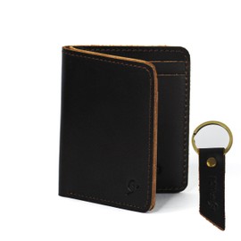 Leather Wallets for Men Women, Card Holder, 6 Card Slots with Flat Bank Notes / Hard Cash pocket, Slim Minimalist Design, Can Carry in Front Pocket, Full Grain Long Life Real Leather (with Key Ring)