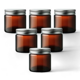 Pack of 6-60ml Amber Glass Ointment Jar with Airtight Aluminum Lid | Multipurpose Container for Creams, Salves, Balms, & Candles | Durable, UV-Protection, Reusable