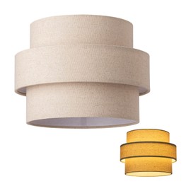 ELFCAB 3-tier Drum Lamp Shade for Pendant Lighting Floor Lamps Replacement Shade, The Fibric Lampshade is made of Natural Linen by hand (Brown)