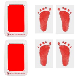 RIKWOG Baby Footprint and Handprint Kit, 2 Red Inkless Print Pads + 4 Imprint Cards, Dog Paw Print Kit Clean Touch Ink Pad Perfect Keepsake Gift for Newborns and Pets Printing Touch Imprints
