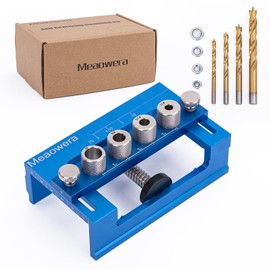 Meaowera Self Centering Doweling Jig Kit, Drill Jig for Straight Holes Biscuit Joiner Set with 4 Drill Bushings, Adjustable Width Drilling Guide Power Tool Accessory Jigs