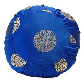 Taraluna - Fair Trade, Organic & Green Gifts Zen Zafu Sitting or Meditation Cushion with Silk Brocade Cover (Blue/Gold)