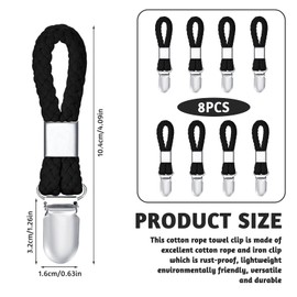 YHSKJCD Pack of 8 towel clips, hanger for towels, tea towel holder, hooks for towels, towel clips with loops, towel hanger without sewing, black hooks