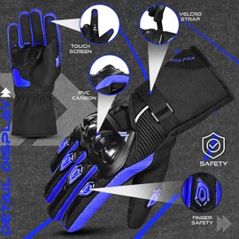 WESTWOOD FOX Winter Motorcycle Gloves for Men Women, Waterproof Motorcycle Gloves Touch Screen Lightweight Warm Protective Gloves for BMX, ATV, UTV, Mountain Biking (Black Blue, XL)