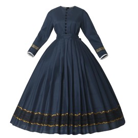 BPURB Women Victorian 1860s Dress with Petticoat Civil War Dress Vintage Costumes Navy Blue