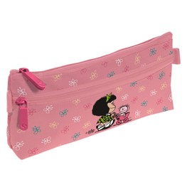 Grafoplás Mafalda Babycart Federmäppchen, flach, 2 Taschen, 23 x 10 cm, Fächer mit Reißverschluss, leicht zu öffnen, Schulmaterial und als Geschenk, Rosa, 23x10x4cm, Flaches Federmäppchen mit großem