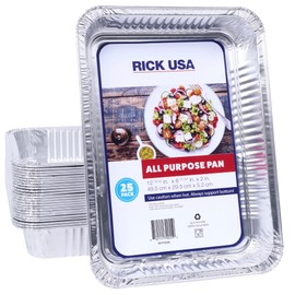 RICK USA: 13x9 All Purpose Pan - 25 Pack - Disposable Aluminum Foil, Multi-Purpose Baking-Cooking, Durable, Grill-Oven-Freezer-Dishwasher, Recyclable