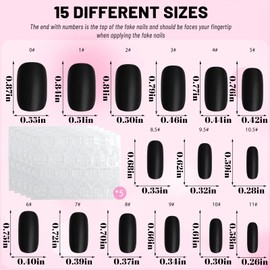 LuckForever 360pc Square Press on Nails Medium Fake Nails with Glue Tabs, Medium Press on Nails Square Glue on Nails Black Acrylic Nails Press ons False Nails Women Medium Squoval Artificial Nails