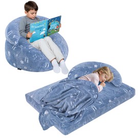 COMAX Bean Bag Chair for Kids, Dinosaur Convertible Toddler Beanbag Bed, Children Bean Chair Stuffed to Floor Mattress with Filler, Glowing Space