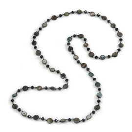 Avalaya Shell Crystal Bead Long Necklace in Black/116cm L