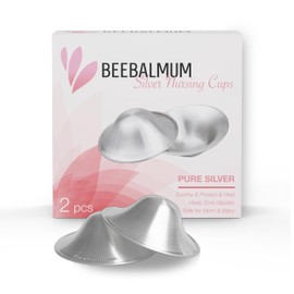 BeeBalMum - The Original Silver Nursing Cups, Silverettes Metal Nipple Covers for Breastfeeding, Nursing Pads, 925 Silver Nipple Cover Guards, Soothe and Protect Sore Nipples