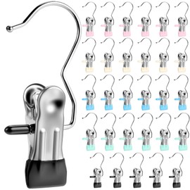 Senbowe 30 Pack Heavy Duty Clothes Pins, Boot Hangers for Closet, Laundry Hook Hanging Clips Clamps for Closet Organizer Pants Hats Socks Towels Clips, Clothespins Hanger for Travel Handbag Legging