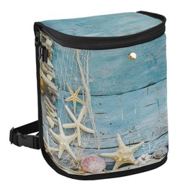 Oyihfvs Summer Beach Seashell Starfish Rustic Wood Spill-Proof Car Trash Can Organizer Hanging Large Auto Garbage Storage Bag Bin with Big Opening Lid Leakproof Waste Basket