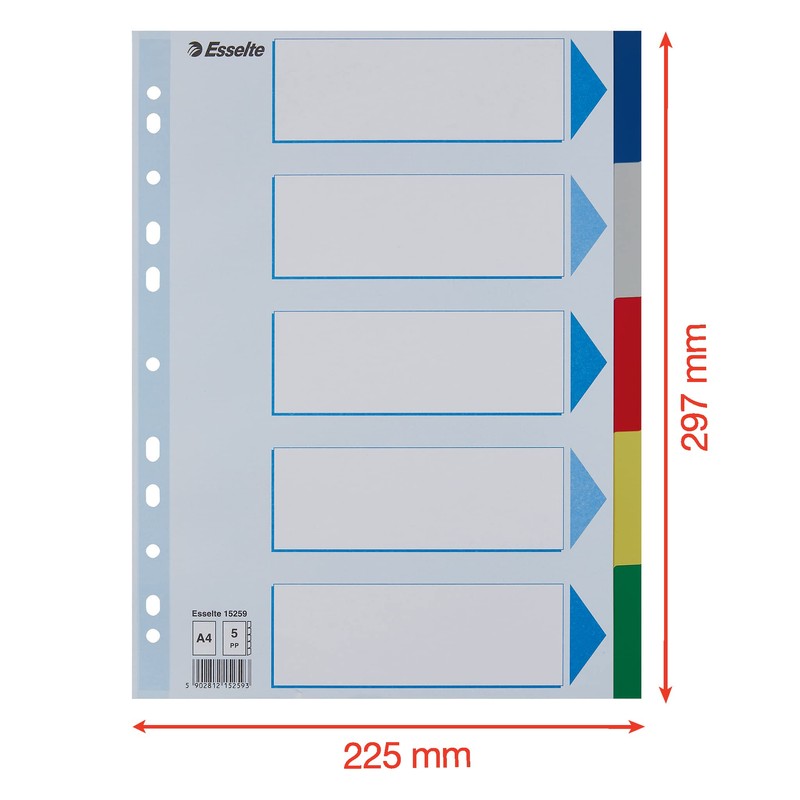 Esselte 795731 A4 5 Positions Cover Included Polypropylene Divider