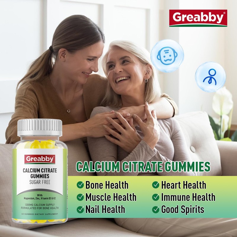 Greabby Calcium Citrate Gummies 1200 mg for Women & Kids,