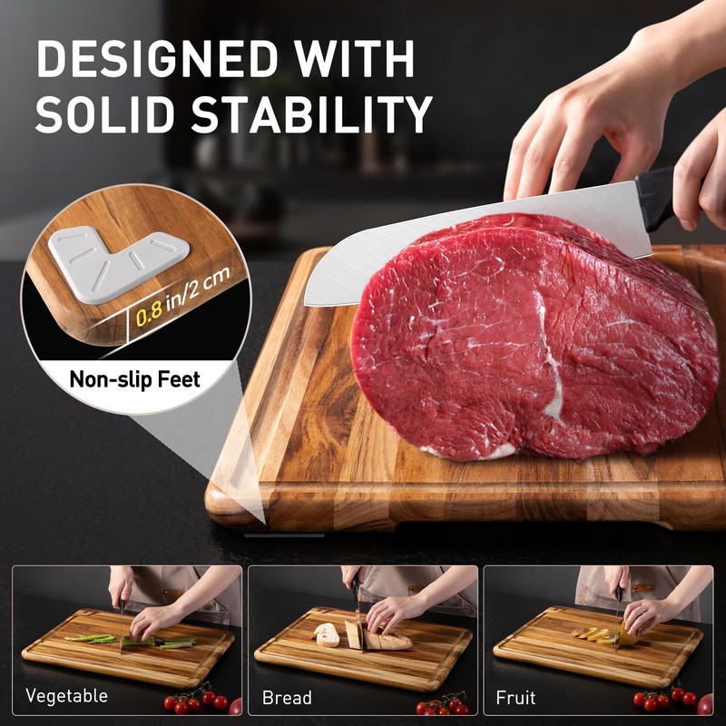 Teak Wood Cutting Board Set for Kitchen High-End Non Toxic