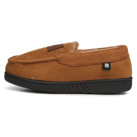 Lucky Brand Boy's Micro Suede Fuzzy Lined Moccasin Slippers for Kids, Tan, Size 5