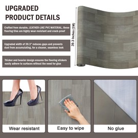 Oxdigi Vinyl Flooring Roll 107 sq.ft | 3'4"W x 32'10"L, PVC Leather-Like Linoleum Floor Covering, Waterproof Durable Heavy Vinyl, Easy to Install with Tape, Removable- No Adhesive Backing, Blocky Grey