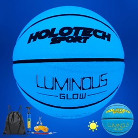 MILACHIC Basketball Glow in The Dark, Cool Glowing Indoor Outdoor Luminous Leather Basketball Size 5 for Teenagers (with Pump)