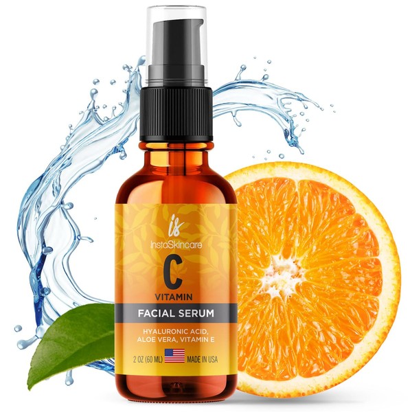 DOUBLE SIZED (2Oz) Vitamin C Serum for Face with Hyaluronic Acid and Vitamin E - Brightening Face Serum - Natural Anti-Aging Serum with Antioxidants - Reduce Fine Lines and Wrinkles - Paraben and Frag