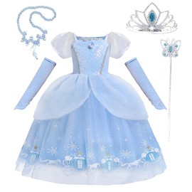 Lito Angels Princess Cinderella Cinderella Costume Dress Fancy Dress with Gloves and Accessories for Girls Kids Size 5-6 Years 116 Blue