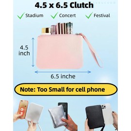 4.5 x 6.5 Clutch Stadium Approved, Leather Coin Purse for Women Wristlet Money Pouches for Cash Car Change with Zipper Lipstick Holder, Extra Small Makeup Bag for Purse Organizer Insert, Pink