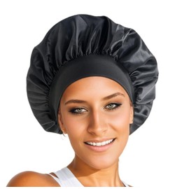 Capó de satén, gorros de seda para dormir con banda elástica ancha, gorro de pelo rizado de satén,Reutilizable y cómodo con banda elástica ancha para 