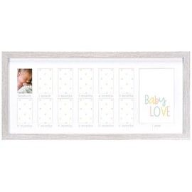 Malden International Designs 13 Opening Baby’s First Year Picture Matted Frame Newborn One Month through Twelve Months 1 Year Quality MDF Wood Natural Wood Grain Paper Wrap Gray White