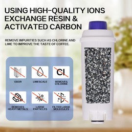 DLSC002 Water Filter Replacement for DeLonghi Coffee Machines, Activated Carbon Softener Compatible with 5513292811 Ecam, Esam, Etam, Bco410/420, Ec680/800, CFL-950, SER3017, 4-Pack