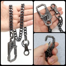 newtro Wallet Chain with Double Action Locking Carabiner, Premium Rack Plating, Keychain for Men Women Biker Pants Jeans (Type A - Brushed Black)